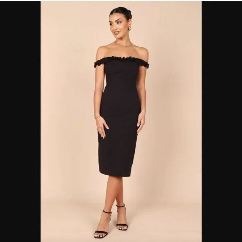 Petal & Pup Black Off-Shoulder Midi Dress